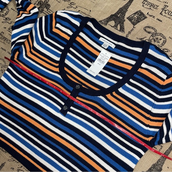 American Eagle NWT! Colorful Striped Long Sleeve Stretch Crop Top Size XL - Picture 12 of 14